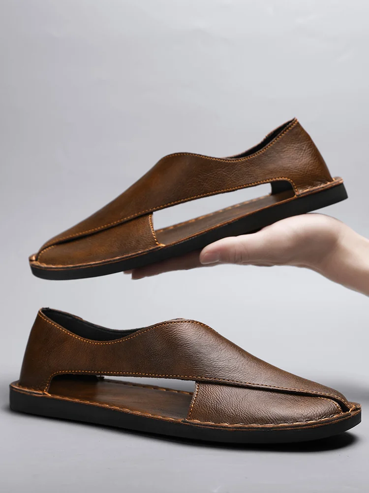 Designer Sandals Men's Handmade Cowhide Leather Sandals Fashion Hollow Out Casual Sandal Summer Comfortable Flat Sandals for Men