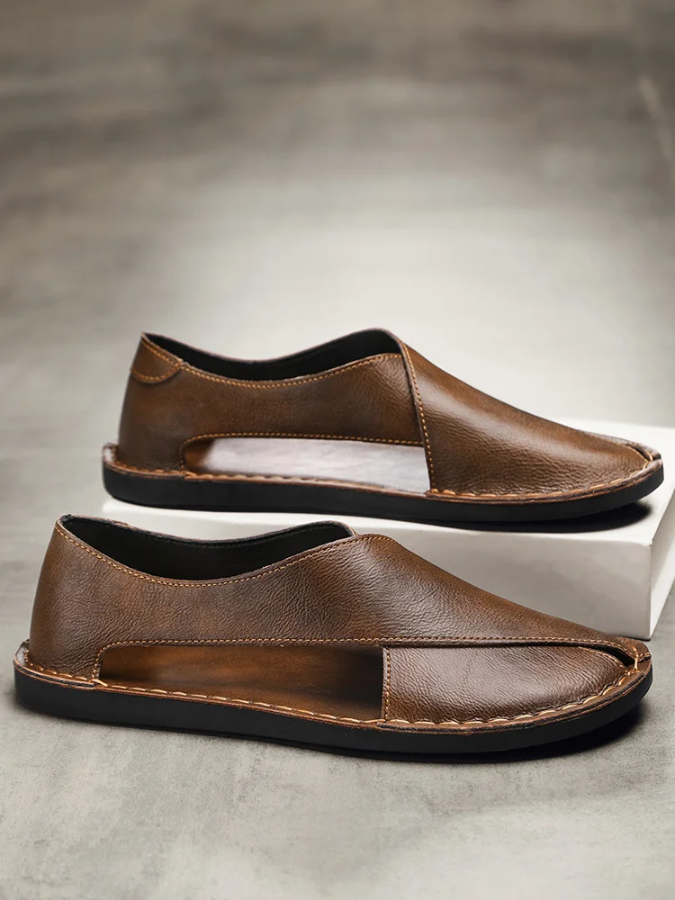 Designer Sandals Men's Handmade Cowhide Leather Sandals Fashion Hollow Out Casual Sandal Summer Comfortable Flat Sandals for Men