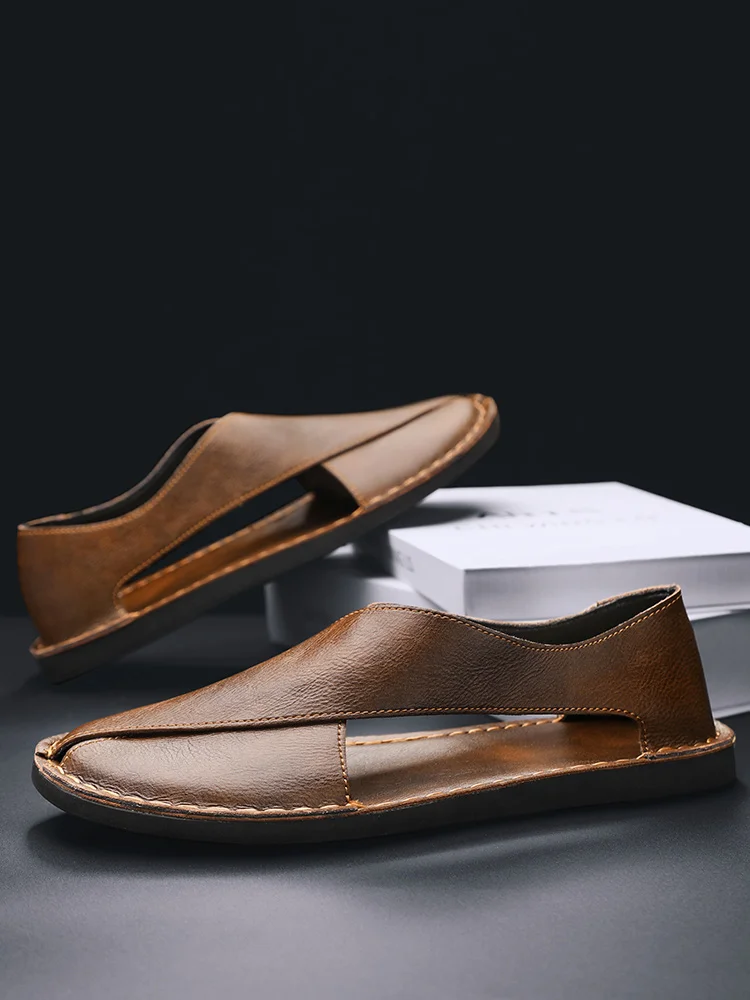 Designer Sandals Men's Handmade Cowhide Leather Sandals Fashion Hollow Out Casual Sandal Summer Comfortable Flat Sandals for Men