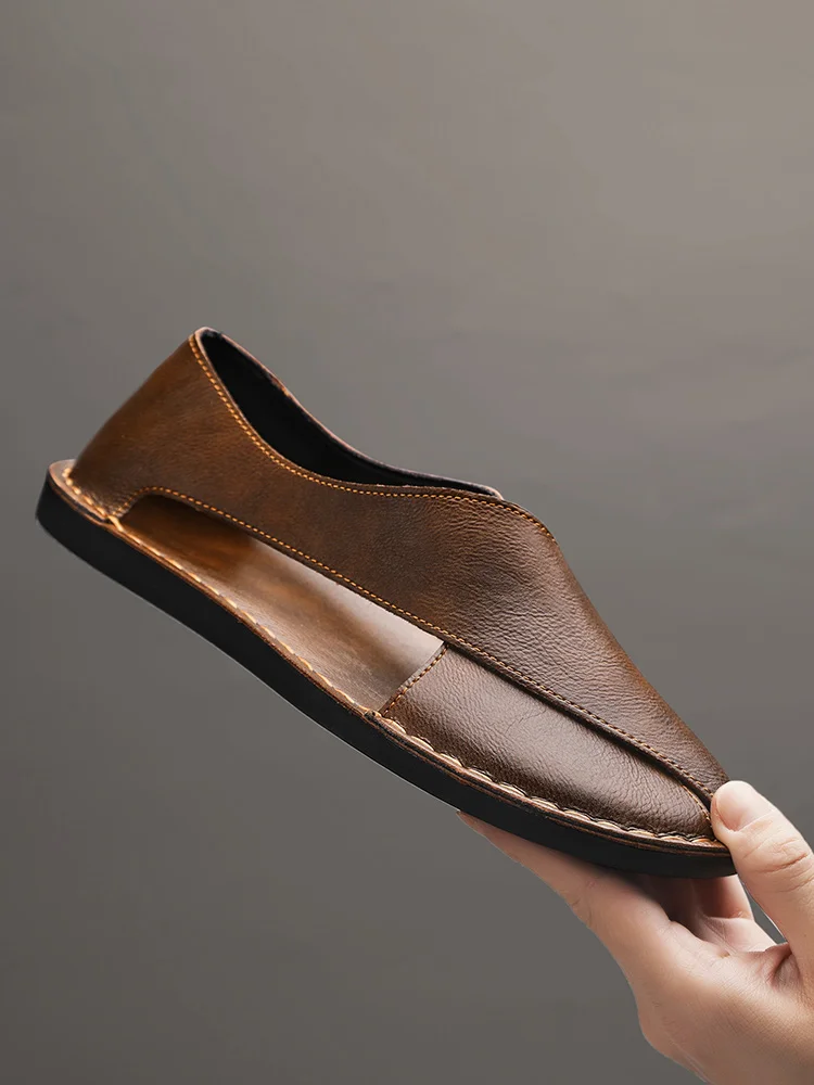 Designer Sandals Men's Handmade Cowhide Leather Sandals Fashion Hollow Out Casual Sandal Summer Comfortable Flat Sandals for Men