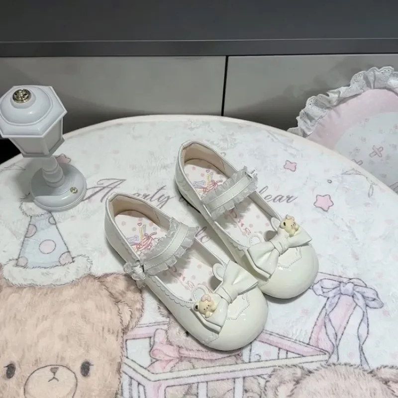 Women's Lolita Low Heel Pumps, Round Toe Ballet Style Leather Shoes, Bow Suitable for Daily/Cosplay/Party Wear.