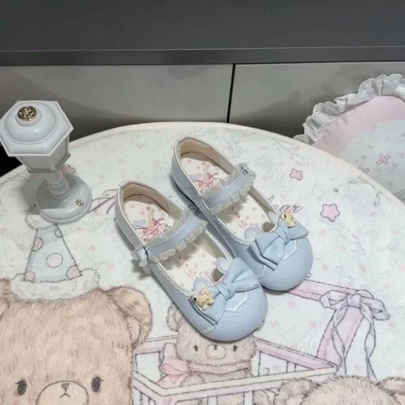 Women's Lolita Low Heel Pumps, Round Toe Ballet Style Leather Shoes, Bow Suitable for Daily/Cosplay/Party Wear.