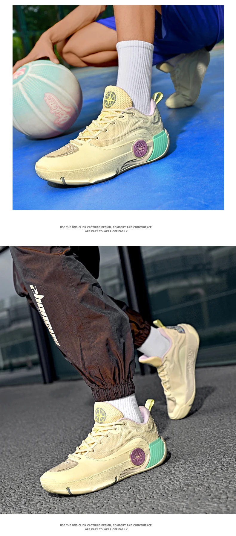 Men's Athletic Basketball Sneakers Breathable Cushioning Non-Slip Wearable Gym Training Running Shoes for Men