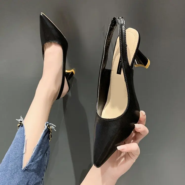 2025 Summer new pointed high heels Women's sandals Casual Shallow mouth shoe Fashion elegant ladies shoes Zapatillas Mujer ﻿