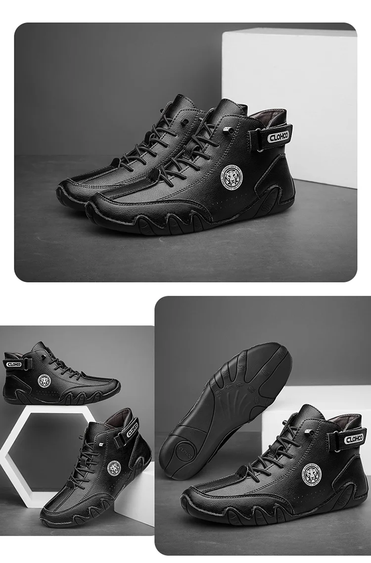 CLOHOO Hand-Sewn Octopus Design Men's Short Boots High-Top Leather Riding Boots Stylish Men's Footwear