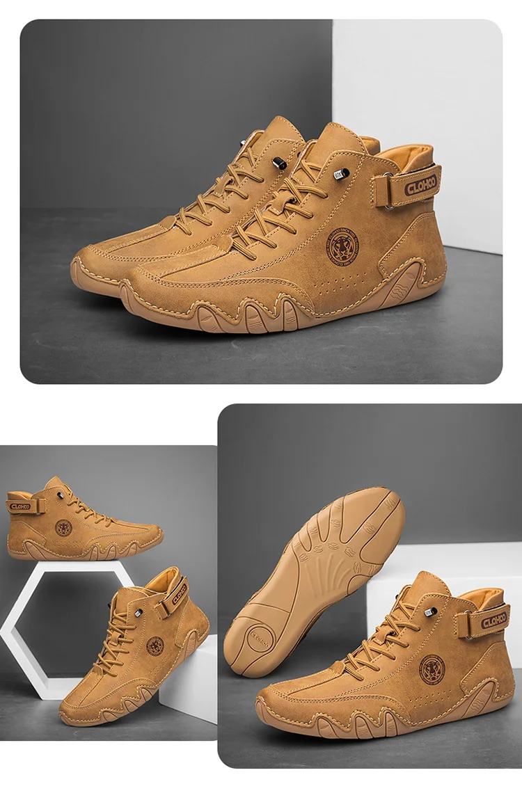 CLOHOO Hand-Sewn Octopus Design Men's Short Boots High-Top Leather Riding Boots Stylish Men's Footwear