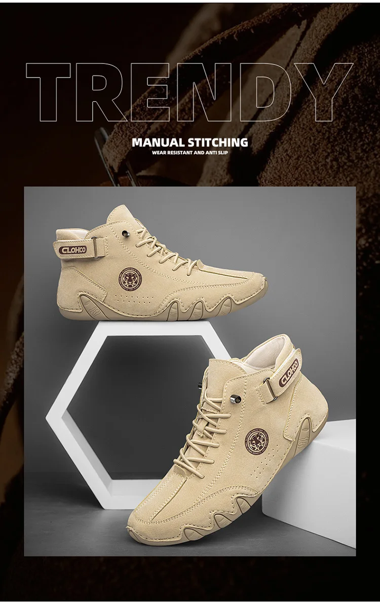 CLOHOO Hand-Sewn Octopus Design Men's Short Boots High-Top Leather Riding Boots Stylish Men's Footwear