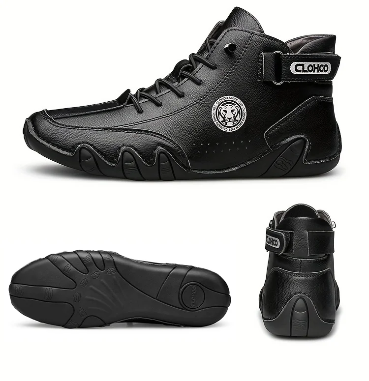 CLOHOO Hand-Sewn Octopus Design Men's Short Boots High-Top Leather Riding Boots Stylish Men's Footwear