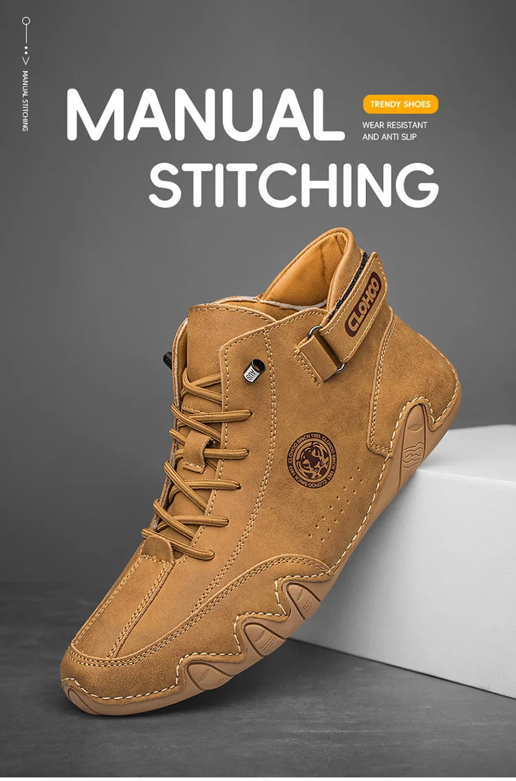 CLOHOO Hand-Sewn Octopus Design Men's Short Boots High-Top Leather Riding Boots Stylish Men's Footwear