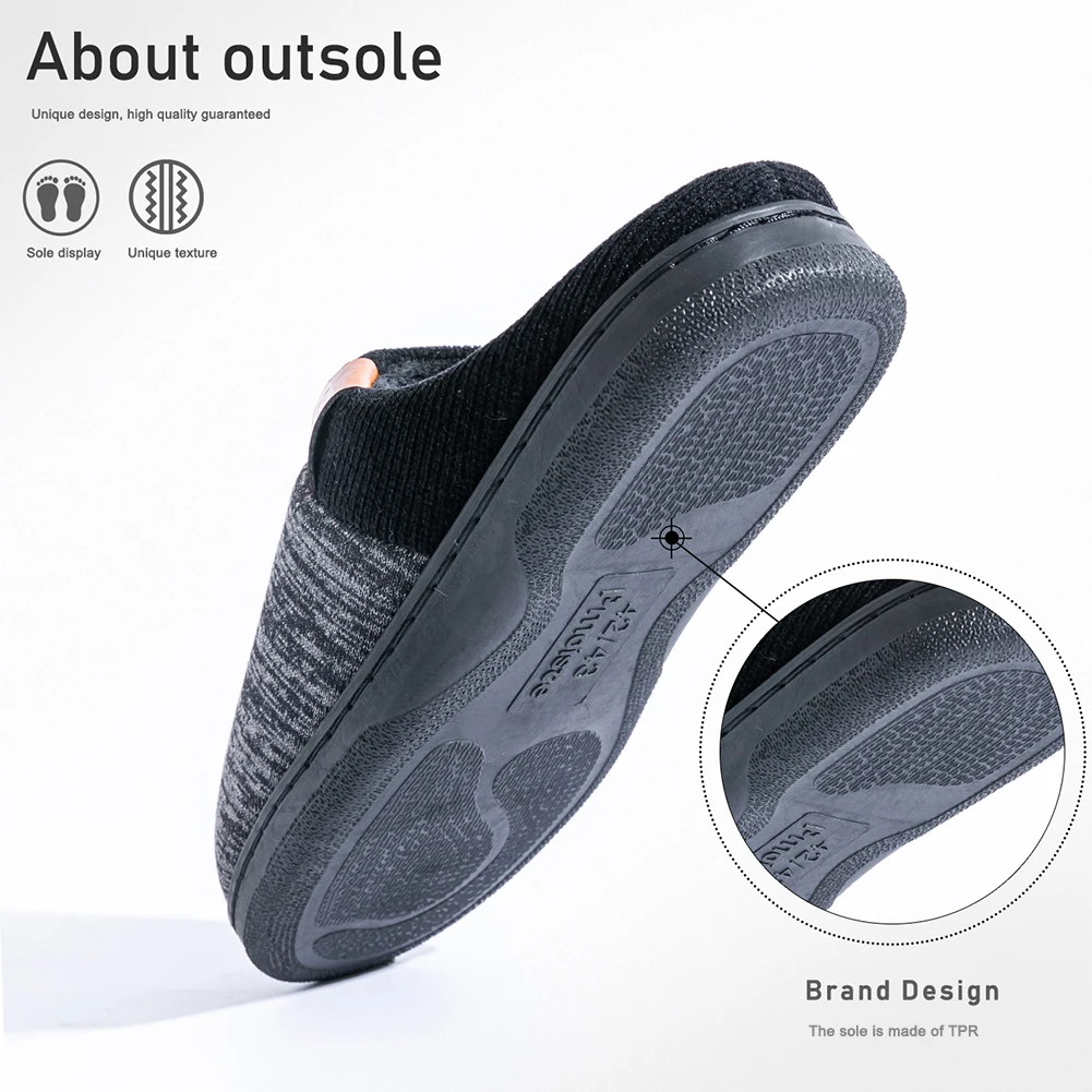 Winter Warm Men's Home Knitted Splicing Slippers TPR Anti slip Flat Shoes Comfortable and Soft Indoor Shoes