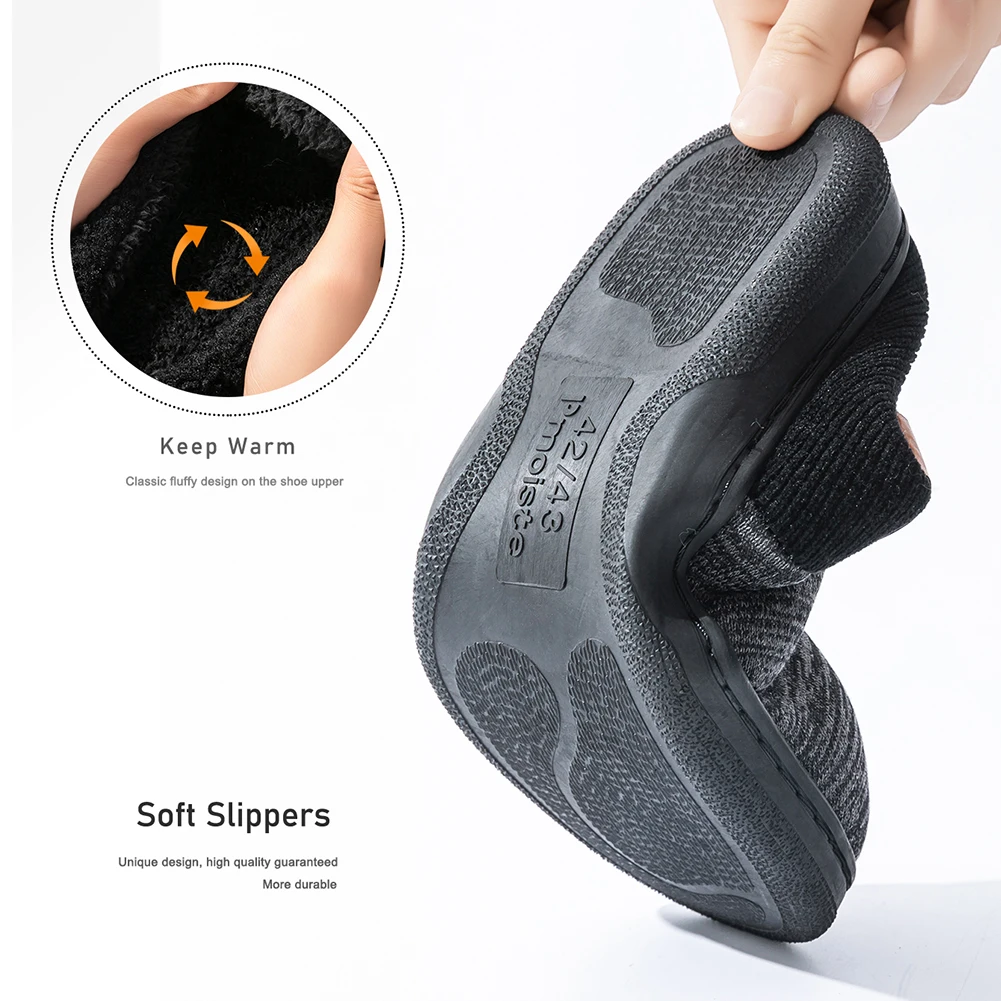 Winter Warm Men's Home Knitted Splicing Slippers TPR Anti slip Flat Shoes Comfortable and Soft Indoor Shoes