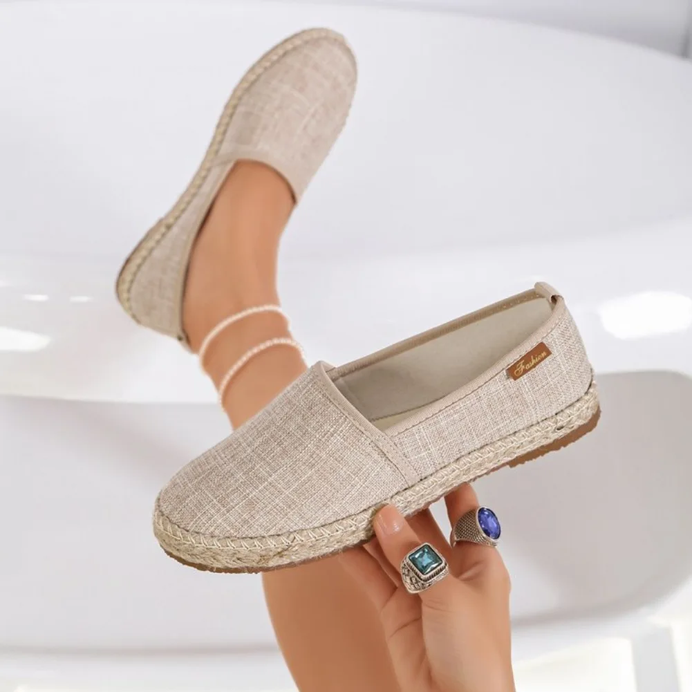 2026 Summer Comfortable Canvas Flat Shoes Women Breathable Non-Slip Espadrille Shoes Solid Color Shallow Casual Flats