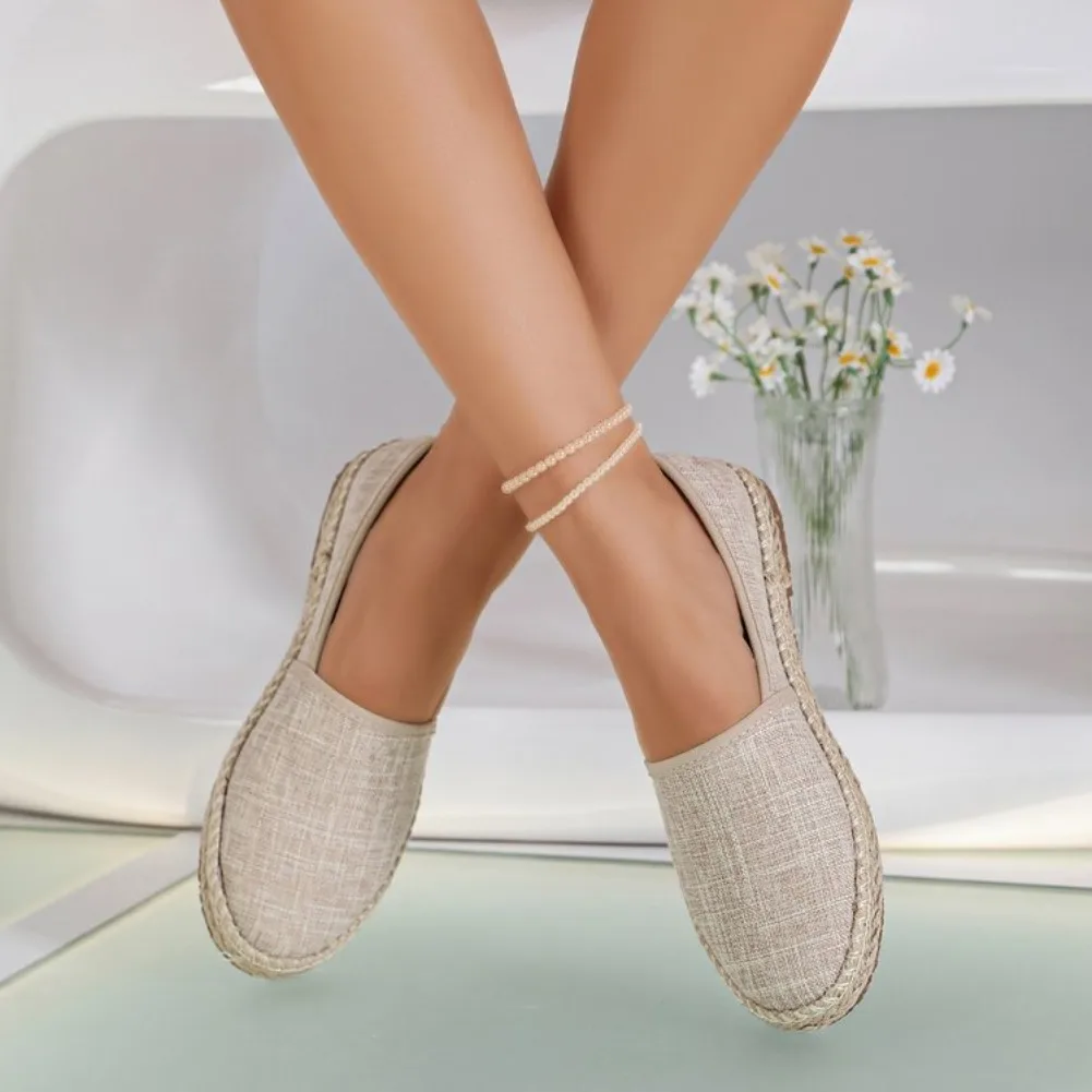 2026 Summer Comfortable Canvas Flat Shoes Women Breathable Non-Slip Espadrille Shoes Solid Color Shallow Casual Flats