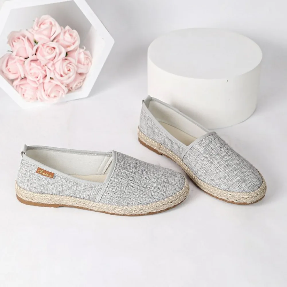 2026 Summer Comfortable Canvas Flat Shoes Women Breathable Non-Slip Espadrille Shoes Solid Color Shallow Casual Flats