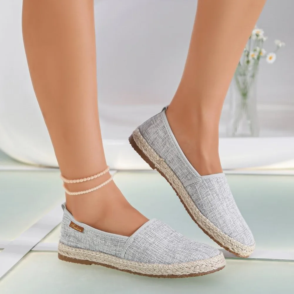 2026 Summer Comfortable Canvas Flat Shoes Women Breathable Non-Slip Espadrille Shoes Solid Color Shallow Casual Flats