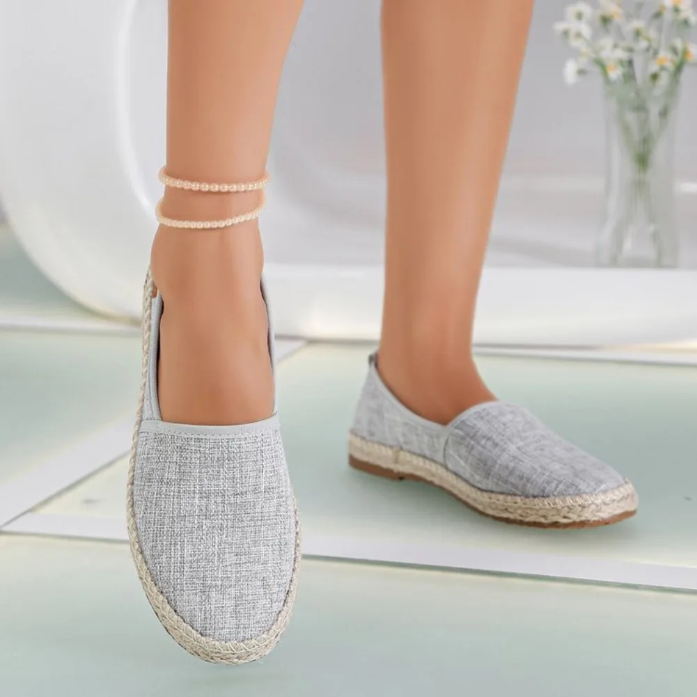 2026 Summer Comfortable Canvas Flat Shoes Women Breathable Non-Slip Espadrille Shoes Solid Color Shallow Casual Flats
