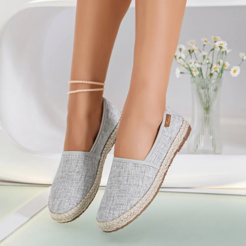 2026 Summer Comfortable Canvas Flat Shoes Women Breathable Non-Slip Espadrille Shoes Solid Color Shallow Casual Flats