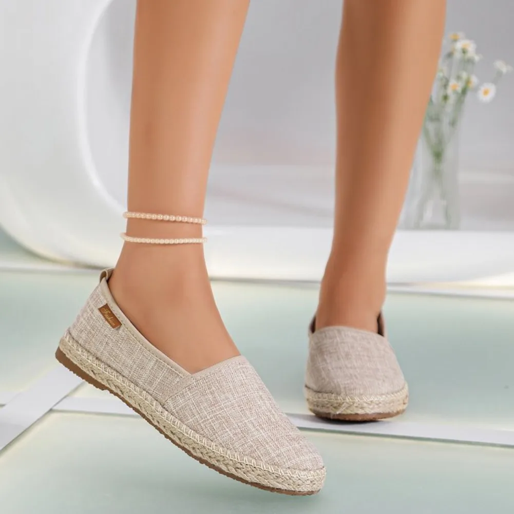 2026 Summer Comfortable Canvas Flat Shoes Women Breathable Non-Slip Espadrille Shoes Solid Color Shallow Casual Flats