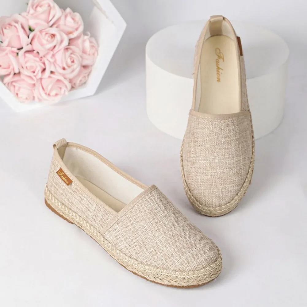 2026 Summer Comfortable Canvas Flat Shoes Women Breathable Non-Slip Espadrille Shoes Solid Color Shallow Casual Flats