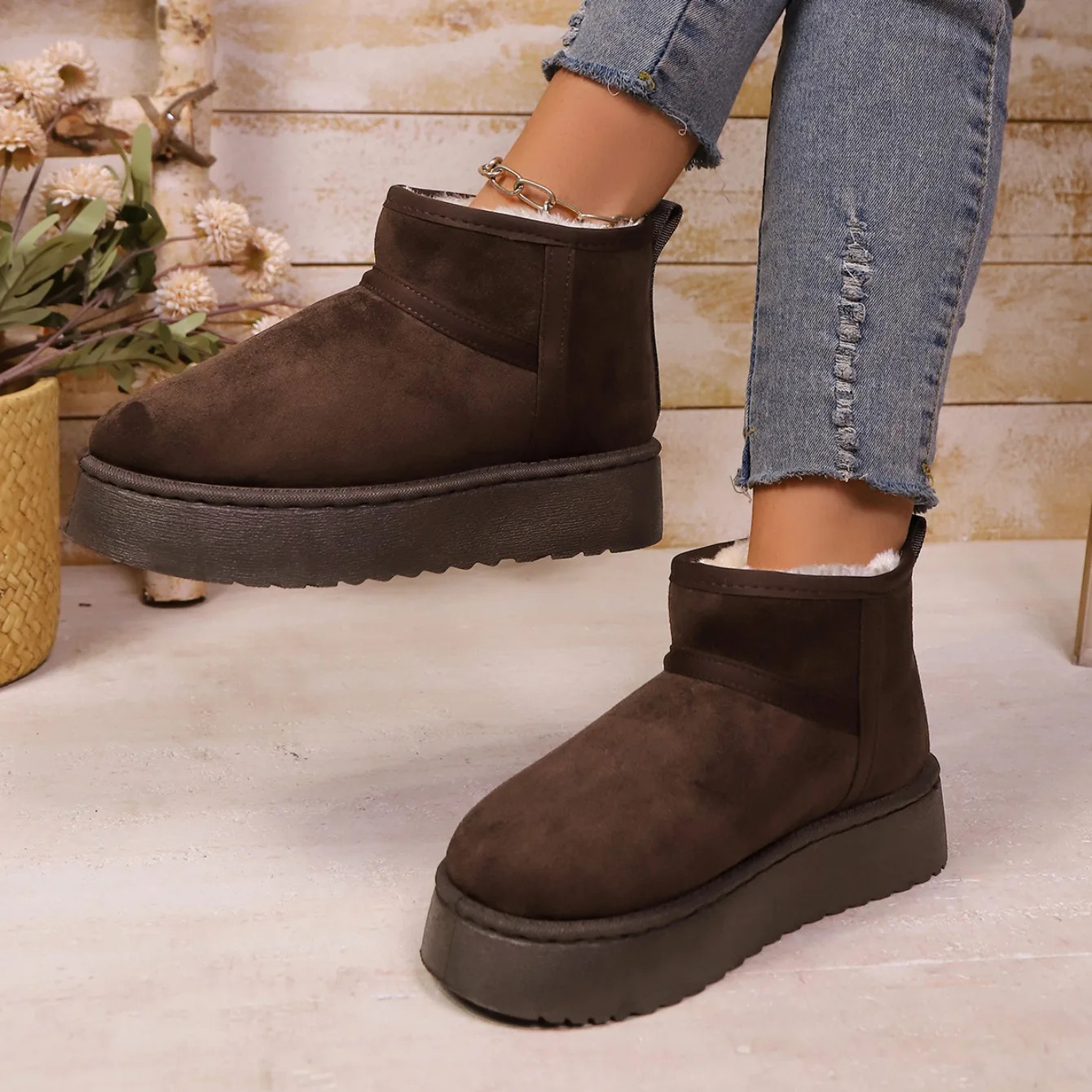 Real Sheepskin Wool Low-cut Warm Comfortable Shoes Women Fashion Short Shoes 2025 New Winter Warm Boots Fur Ladies Snow Boots