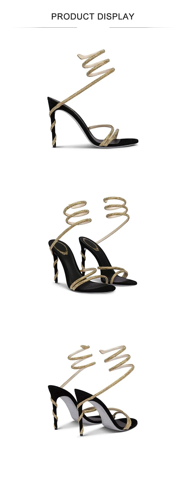 Aneikeh Star Style Luxury Crystal Snake Coiled Ankle Strap Lady Gladiator Sandals Sexy Stiletto High Heel Summer Party Prom Shoe