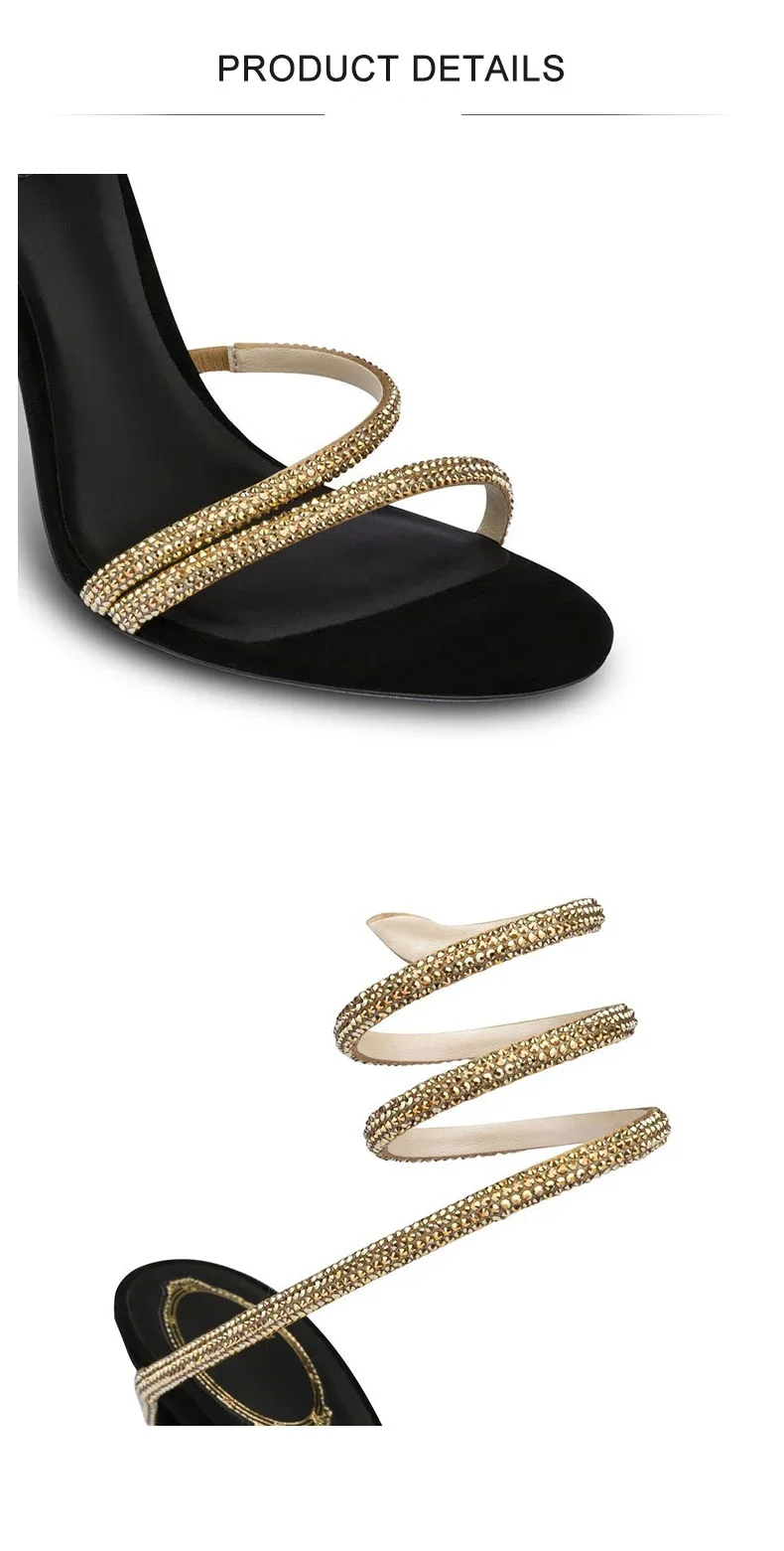 Aneikeh Star Style Luxury Crystal Snake Coiled Ankle Strap Lady Gladiator Sandals Sexy Stiletto High Heel Summer Party Prom Shoe