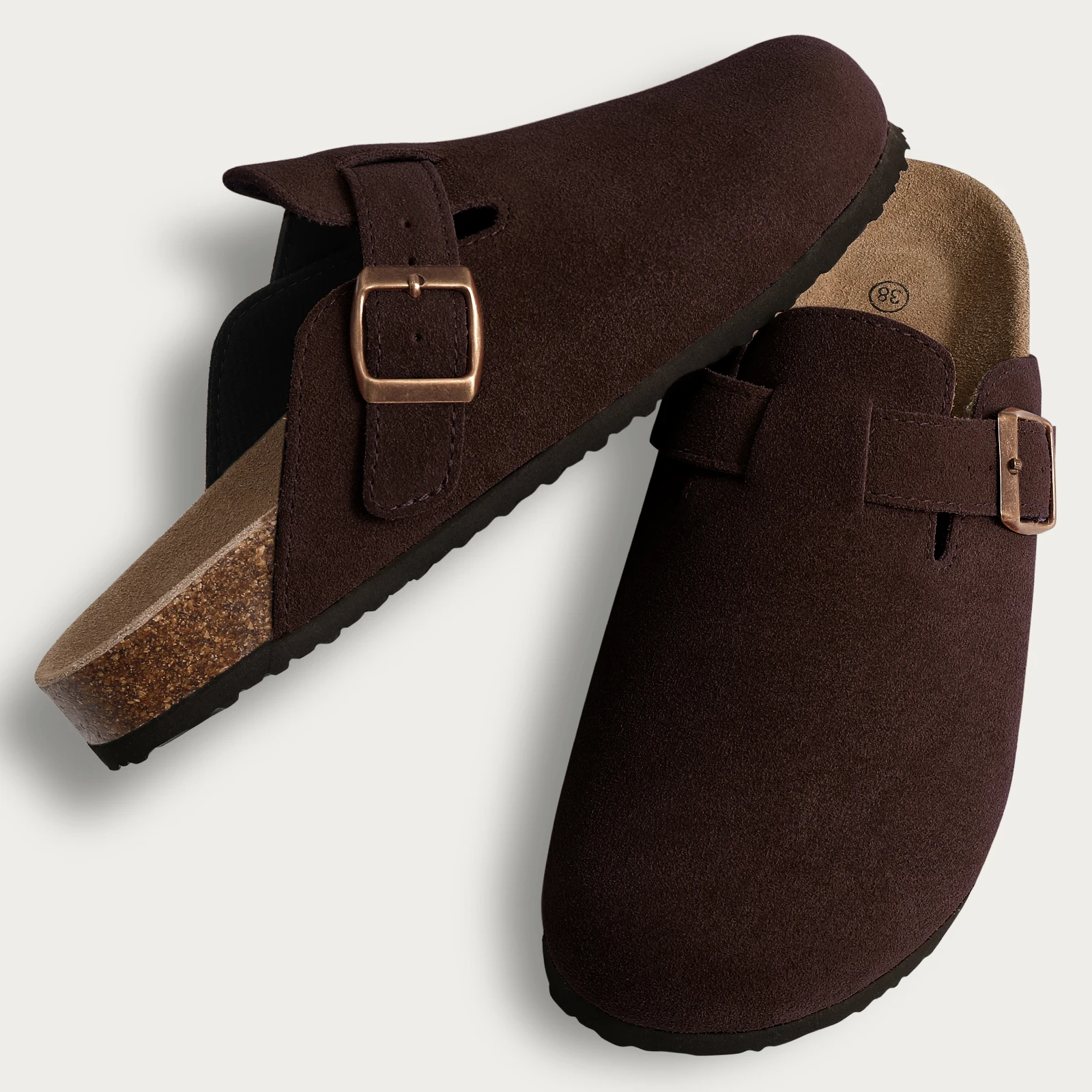 Flat Sandals Clogs for Women Fashion Suede Shoes Cork Mules Slipper Classic Cork Antislip for Outdoor Slippers with Arch Support