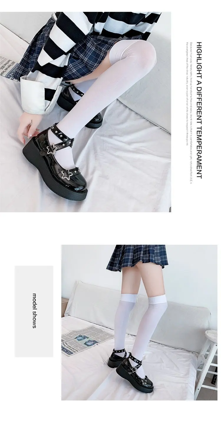 Shoes Lolita shoes Women heels platform mary janes Star Buckle Strap Mary Janes Women Cross-tied Girls Rivet Casual kawaii shoes