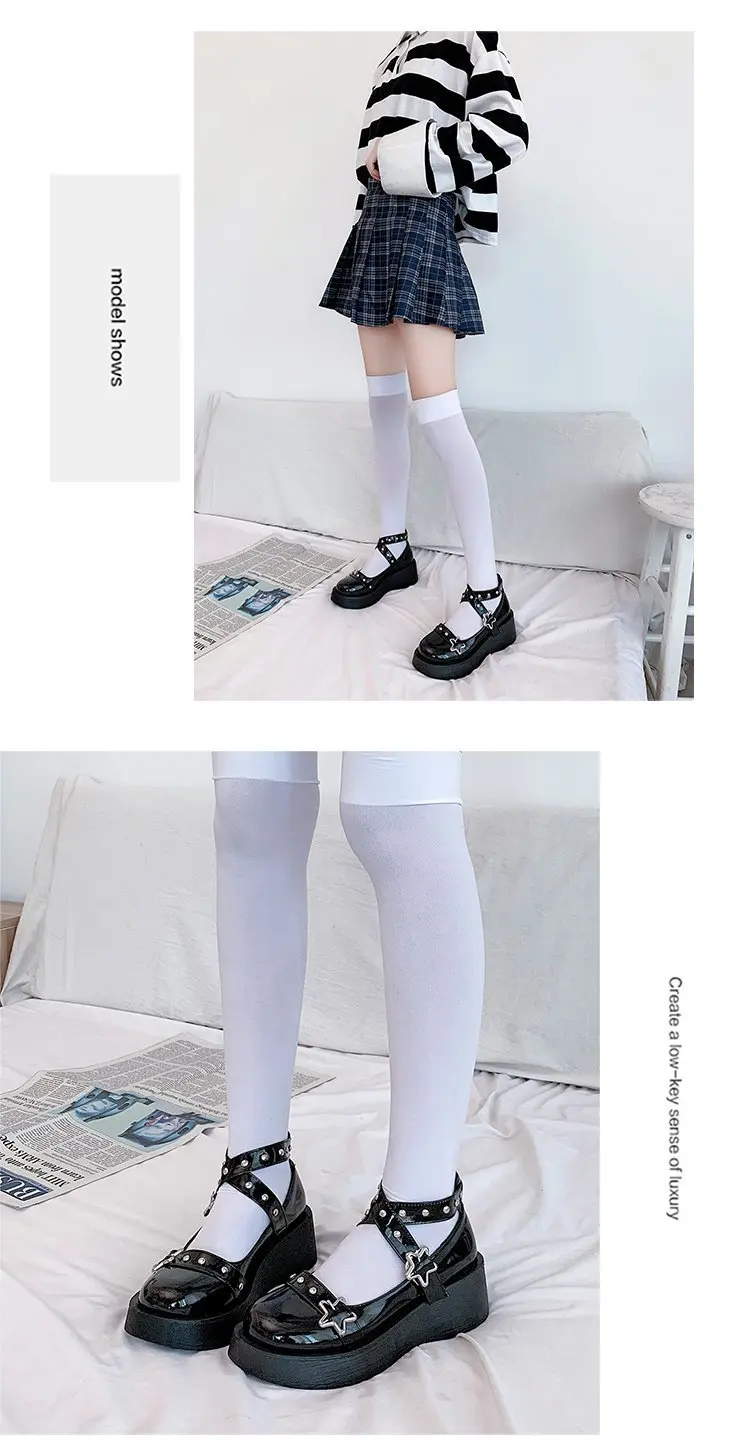 Shoes Lolita shoes Women heels platform mary janes Star Buckle Strap Mary Janes Women Cross-tied Girls Rivet Casual kawaii shoes
