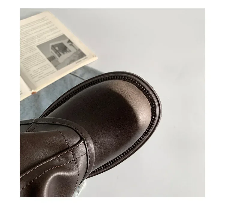 Winter Women Biker Boots Fashion Belt Buckle Ladies Elegant Platform Long Pipe Booties Casual Women's Knee High Booties2024