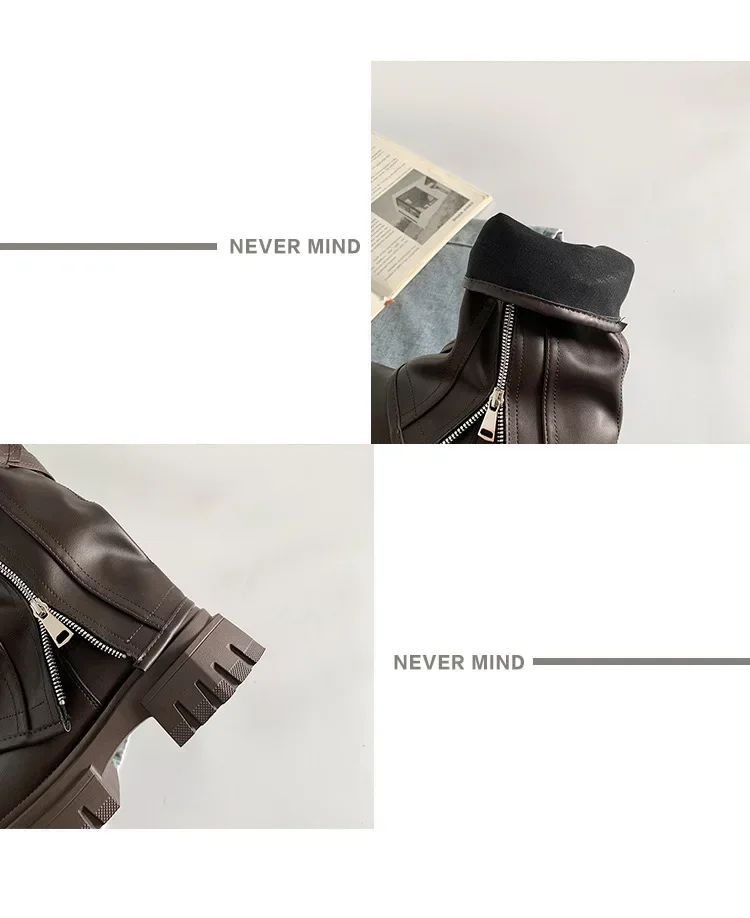 Winter Women Biker Boots Fashion Belt Buckle Ladies Elegant Platform Long Pipe Booties Casual Women's Knee High Booties2024