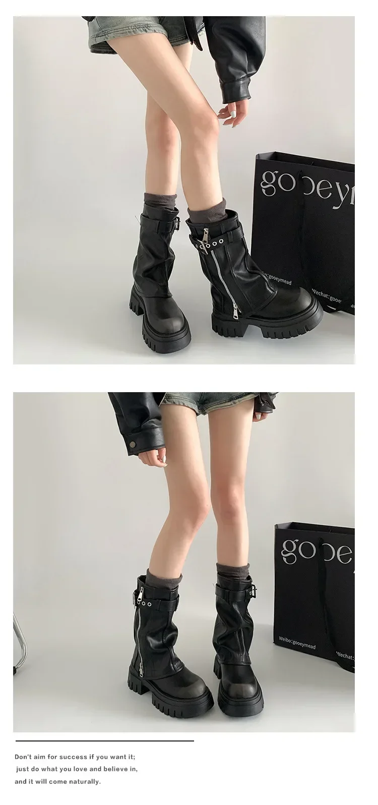 Winter Women Biker Boots Fashion Belt Buckle Ladies Elegant Platform Long Pipe Booties Casual Women's Knee High Booties2024