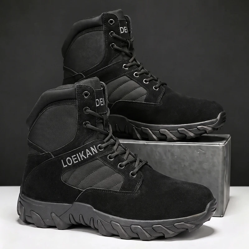 Men Military Tactical Boots Shock Absorbing Anti-Slip High Top Shoes For Hunting Trekking Daily Work Outdoor