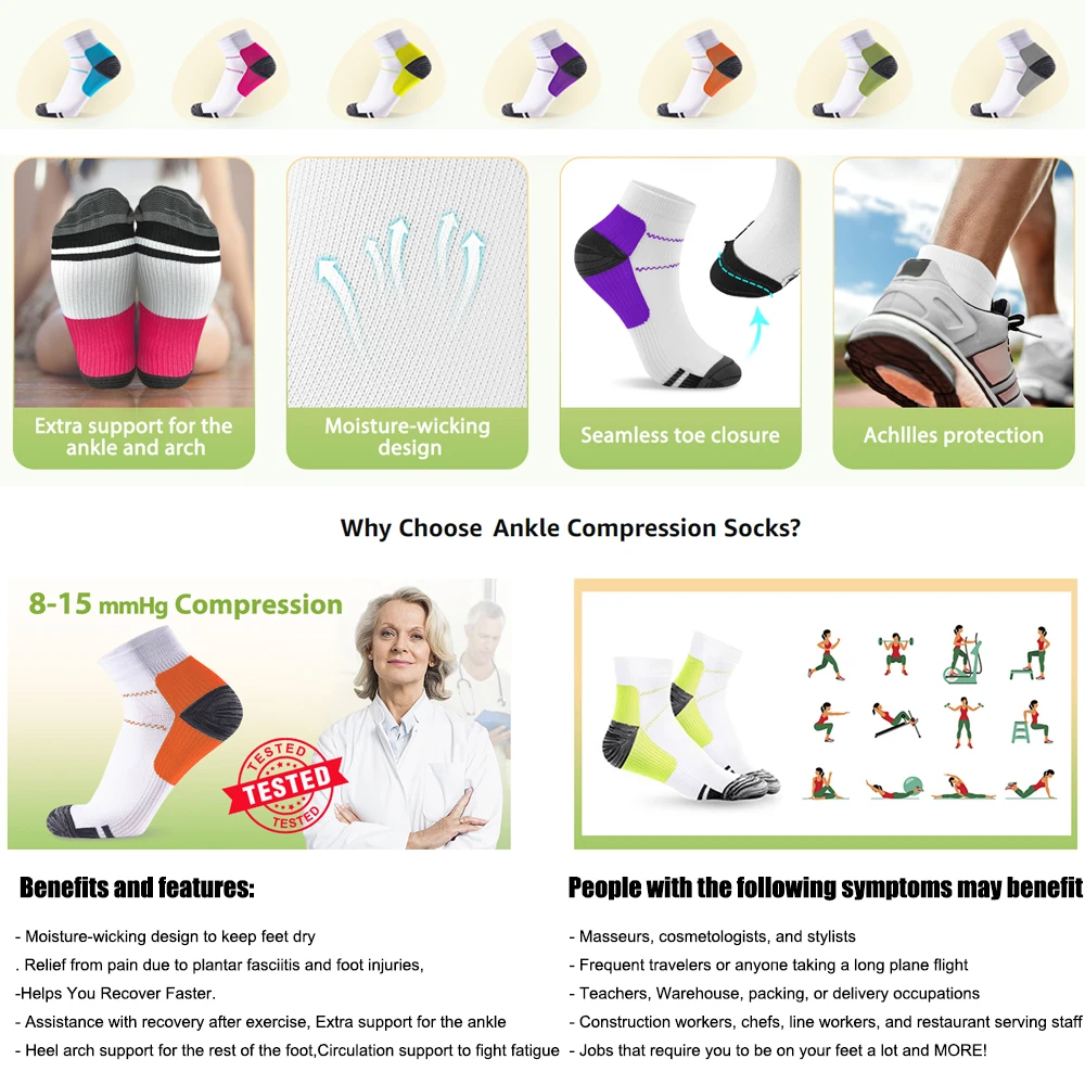 7Pairs/5Pairs Compression Socks Plantar Fasciitis Relief Foot Pads for Women Men Ankle Support Heel Spurs Pain Protector Socks