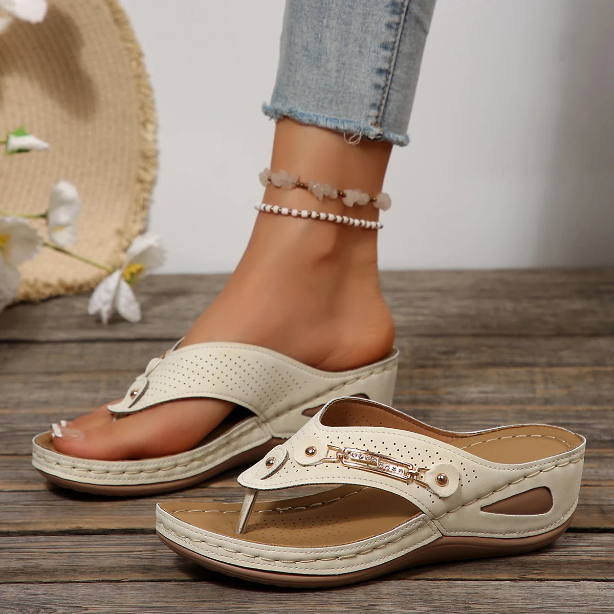 Summer Womens Orthopedic Sandals Orthopedic Flip-Flops with Arch Support Thick Sole Slippers Non-Slip for Daily Wear Beach