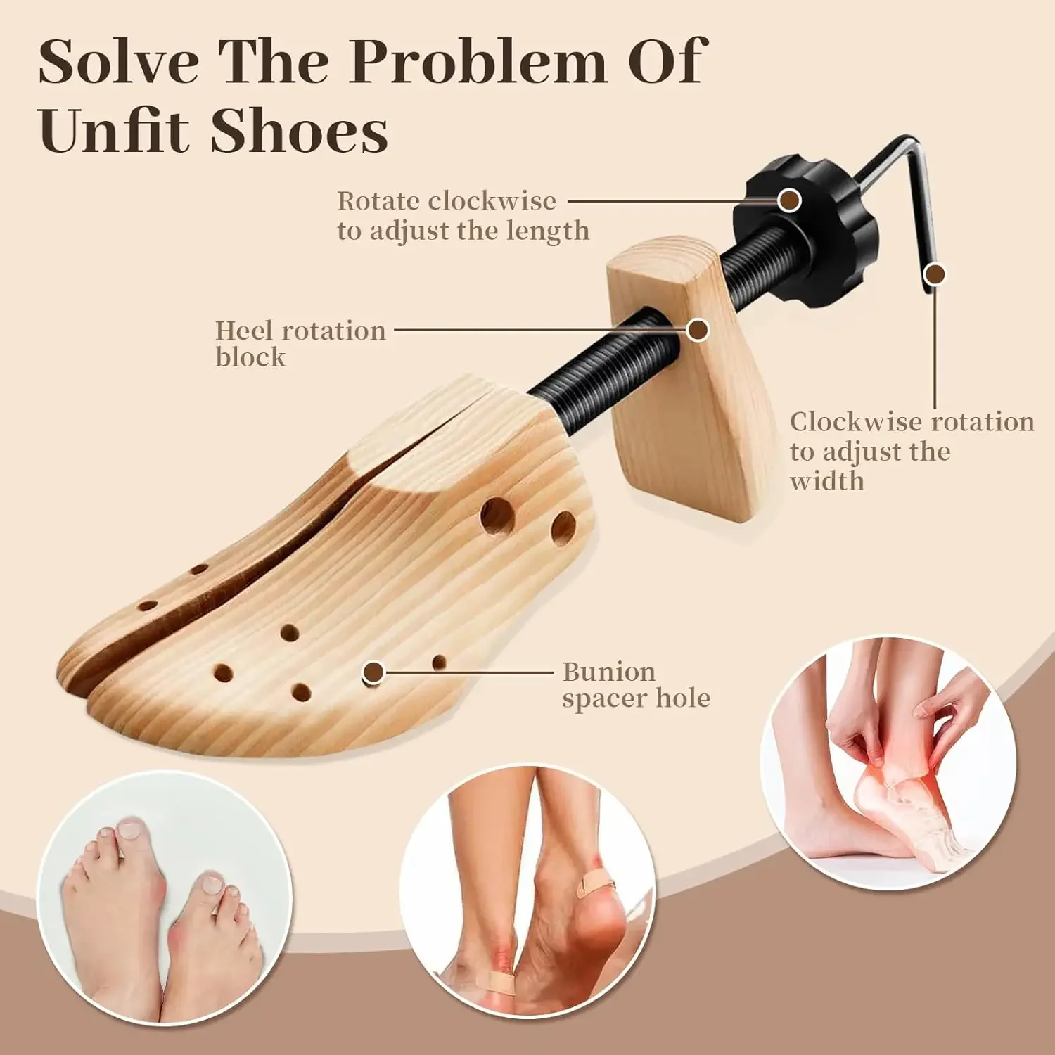 Repacego 1/2 Pc Wooden Shoe Trees Adjustable Shoe Stretcher Expander Men Women Unisex Length Width shoes Extender Keeper Heels