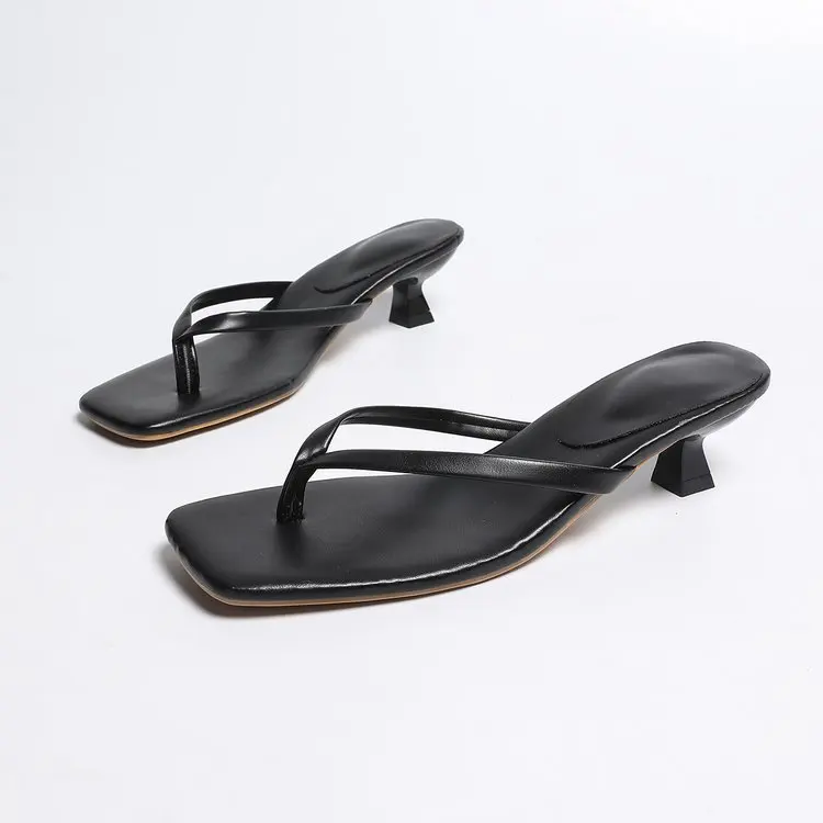 Women Retro Slippers New Summer Soft Leather Sandals Cat Women Shoes Thin Belt Thin Heel Soft Sole Flip-flops Slide Women