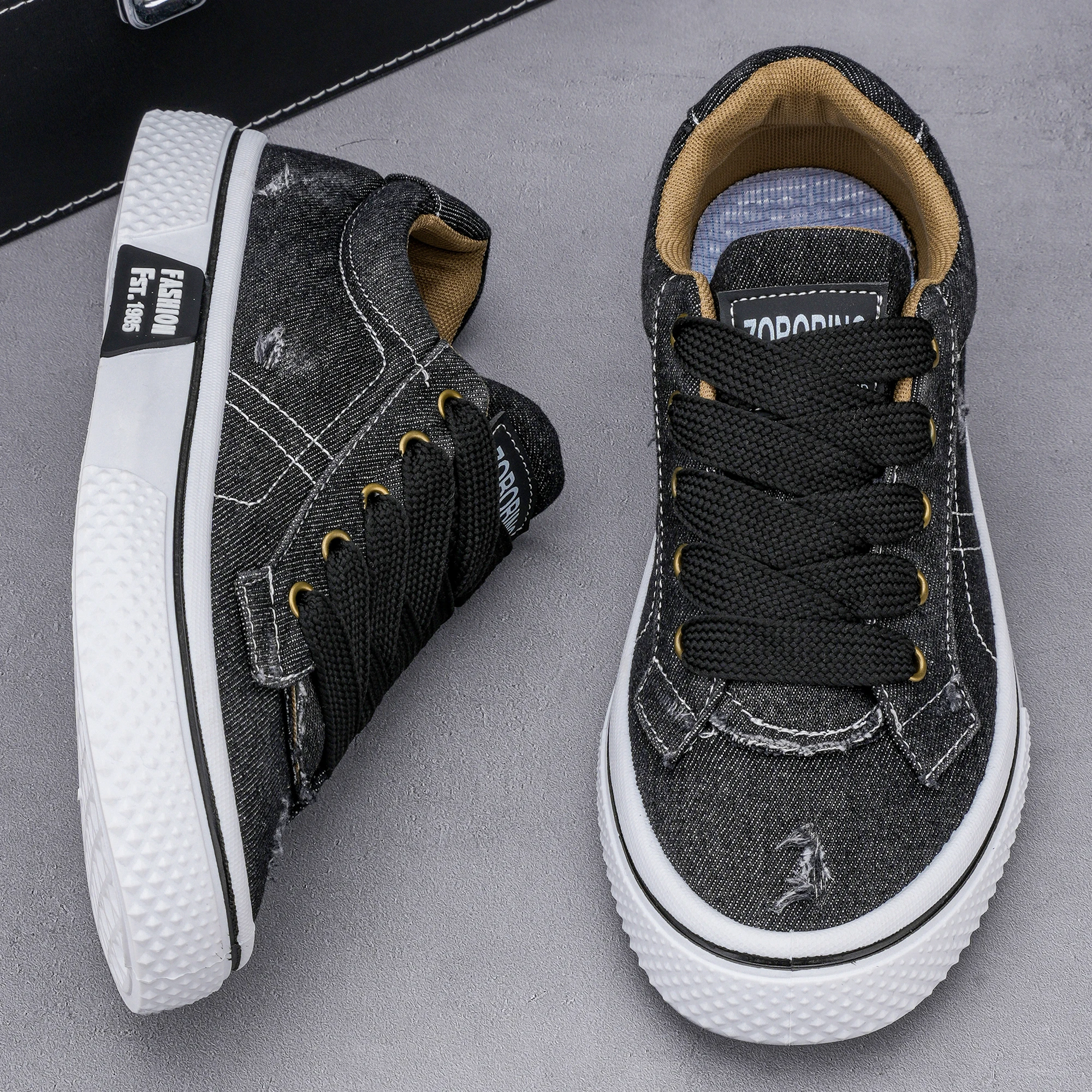 Personalized Spring and Autumn New Men's Shoes, Korean Style Fashionable Large Size Low-Top Casual Shoes, Denim Single Shoes, Versatile Sneakers