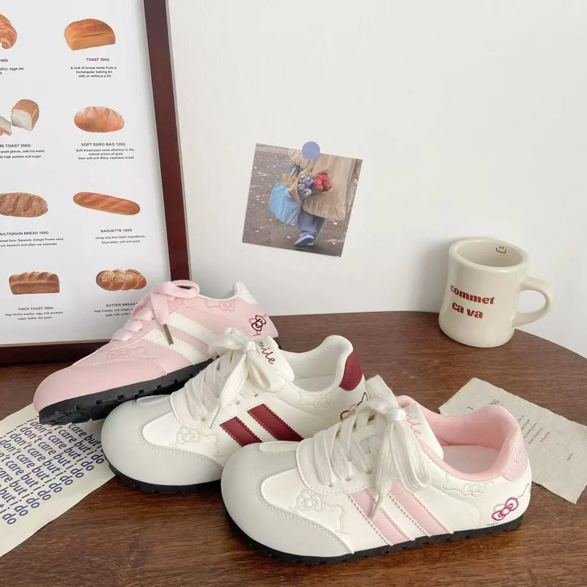 Women Sneakers Pink Cartoon Cat Print Girls Casual Shoes Round Toe Soft All‑Season Street Ladies Trainers Footwear Women's Shoes