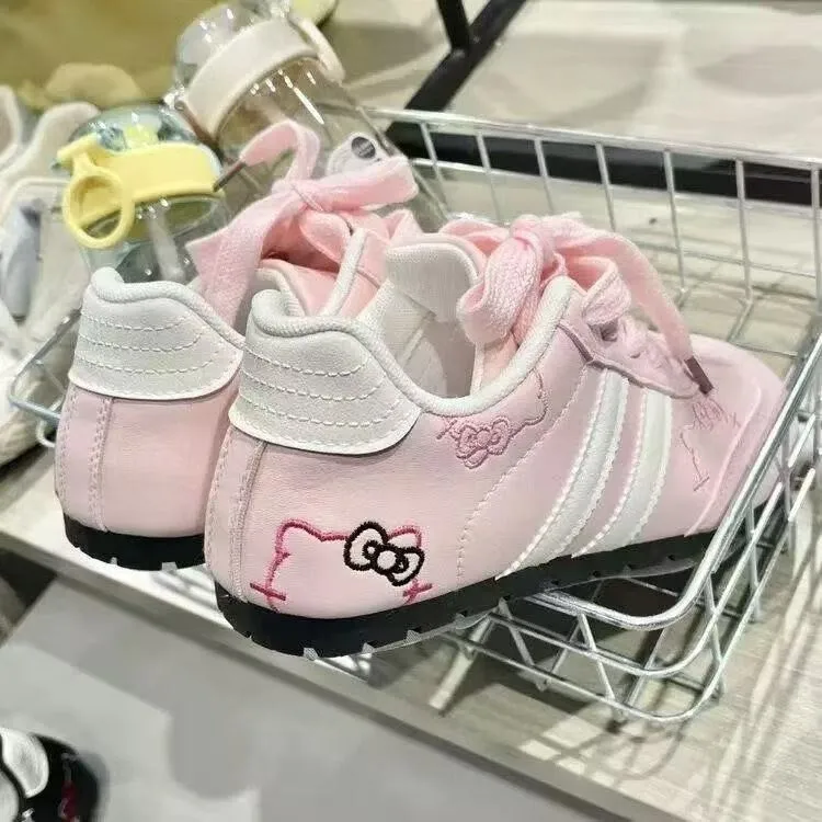 Women Sneakers Pink Cartoon Cat Print Girls Casual Shoes Round Toe Soft All‑Season Street Ladies Trainers Footwear Women's Shoes
