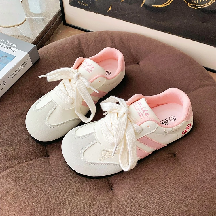 Women Sneakers Pink Cartoon Cat Print Girls Casual Shoes Round Toe Soft All‑Season Street Ladies Trainers Footwear Women's Shoes