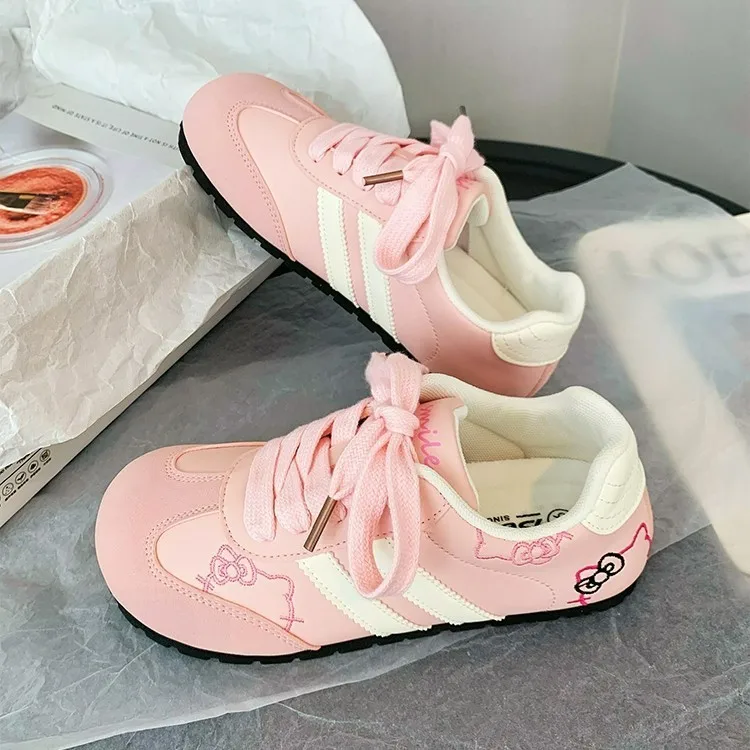 Women Sneakers Pink Cartoon Cat Print Girls Casual Shoes Round Toe Soft All‑Season Street Ladies Trainers Footwear Women's Shoes