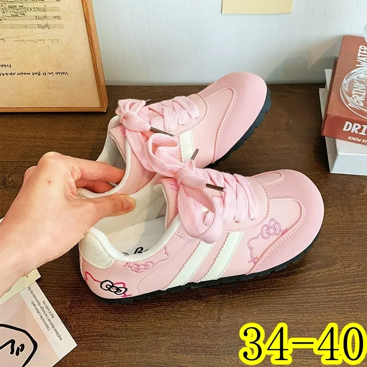 Women Sneakers Pink Cartoon Cat Print Girls Casual Shoes Round Toe Soft All‑Season Street Ladies Trainers Footwear Women's Shoes