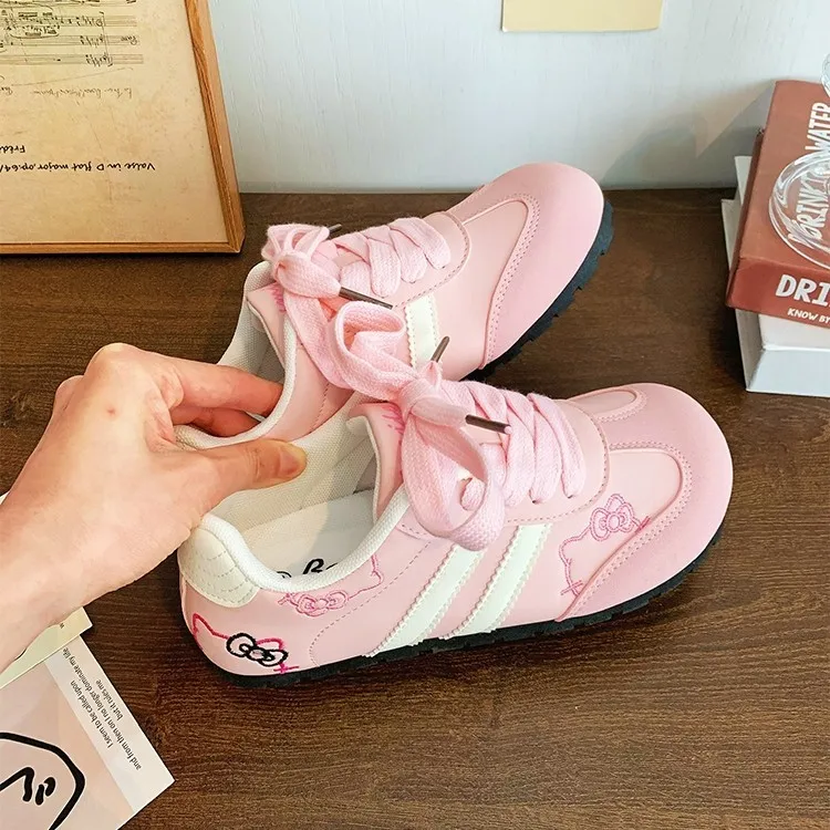 Women Sneakers Pink Cartoon Cat Print Girls Casual Shoes Round Toe Soft All‑Season Street Ladies Trainers Footwear Women's Shoes