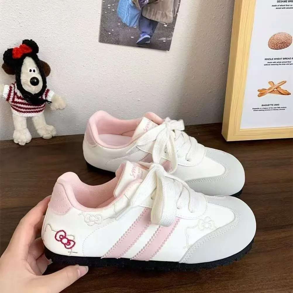 Women Sneakers Pink Cartoon Cat Print Girls Casual Shoes Round Toe Soft All‑Season Street Ladies Trainers Footwear Women's Shoes