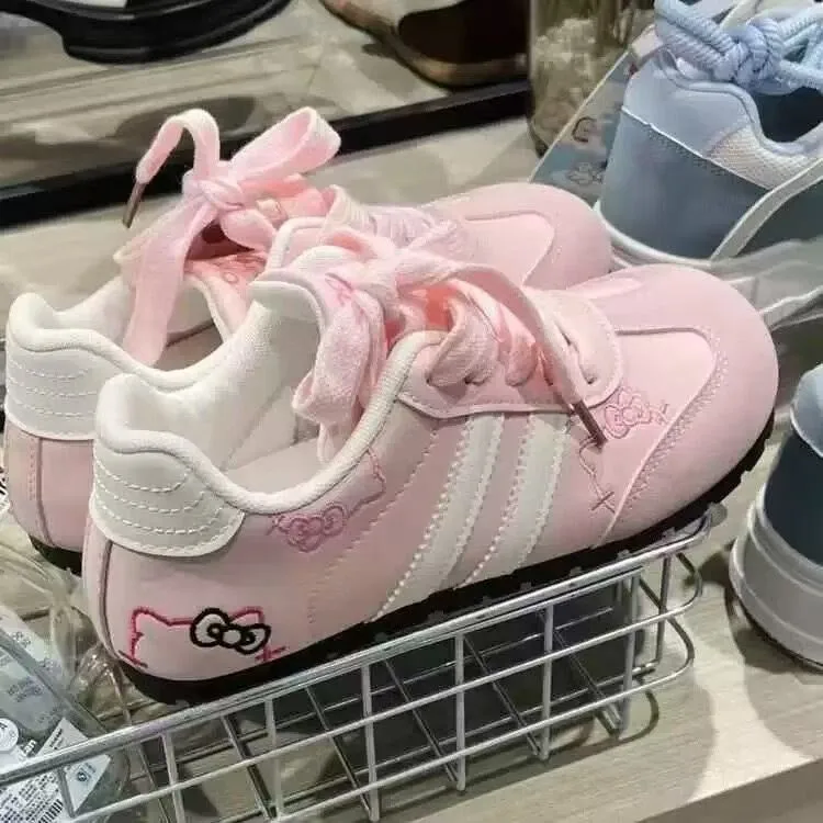 Women Sneakers Pink Cartoon Cat Print Girls Casual Shoes Round Toe Soft All‑Season Street Ladies Trainers Footwear Women's Shoes