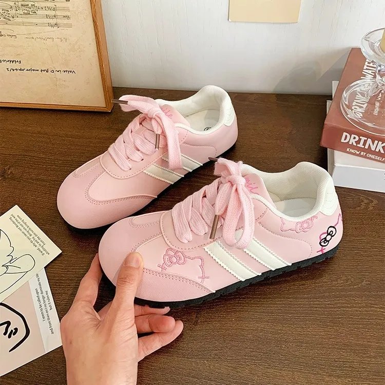 Women Sneakers Pink Cartoon Cat Print Girls Casual Shoes Round Toe Soft All‑Season Street Ladies Trainers Footwear Women's Shoes