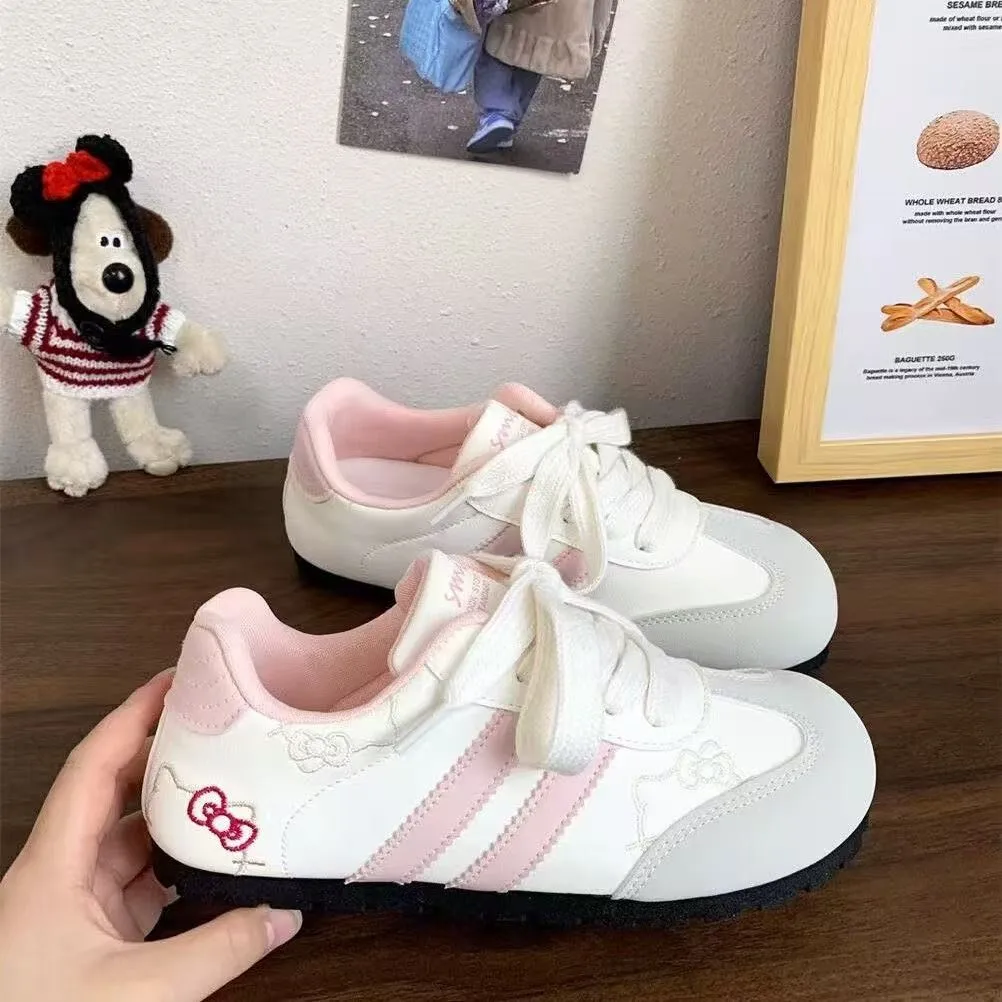 Women Sneakers Pink Cartoon Cat Print Girls Casual Shoes Round Toe Soft All‑Season Street Ladies Trainers Footwear Women's Shoes