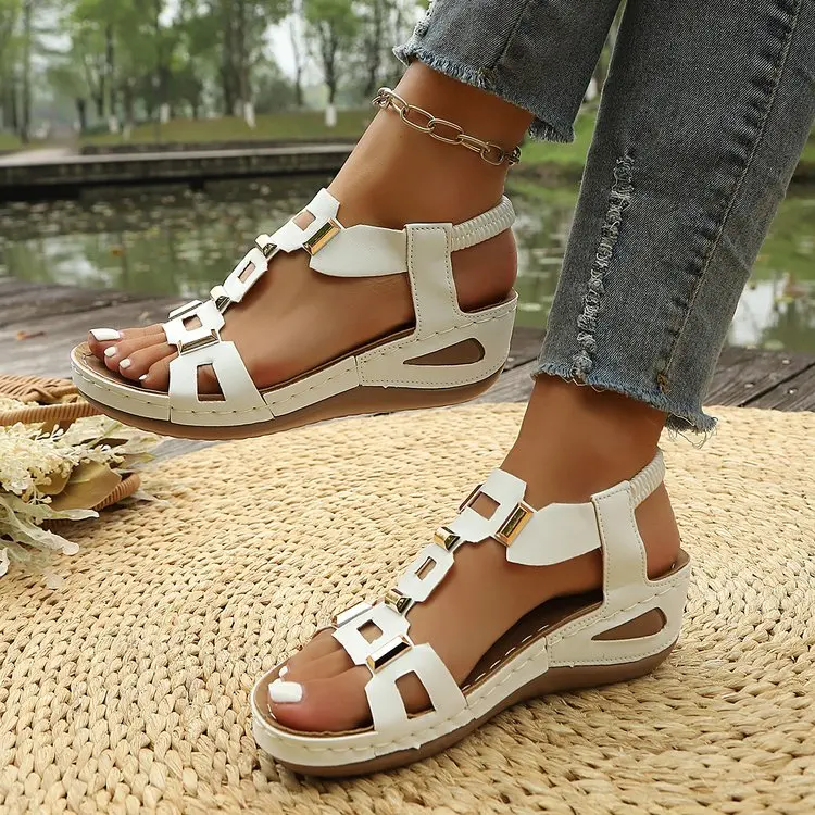 Fashion New Style Comfortable Slope Heel Beach Sandals Spring and Autumn Round Head Sexy and Elegant Casual Sandals for Women's