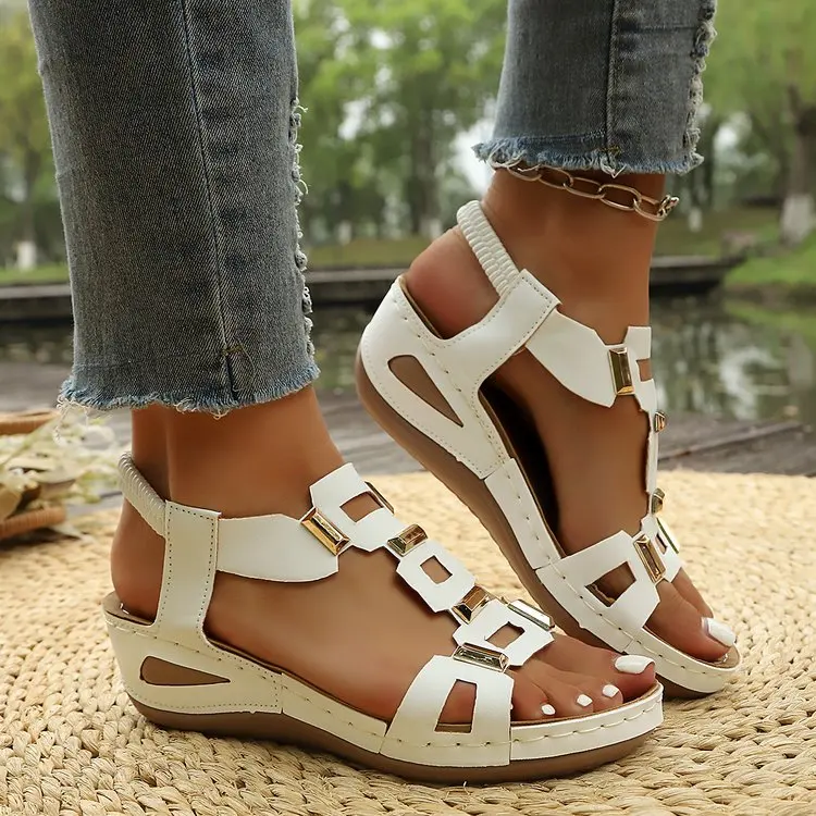 Fashion New Style Comfortable Slope Heel Beach Sandals Spring and Autumn Round Head Sexy and Elegant Casual Sandals for Women's